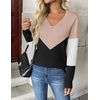 Zeagoo Women’s 2026 Fall V Neck Sweaters Long Sleeve Tops Fashion Clothing(Khaki Black Colorblock)