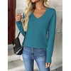 Zeagoo Women’s 2026 Fall V Neck Sweaters Long Sleeve Tops Fashion Clothing(Lake Blue)