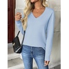 Zeagoo Women’s 2026 Fall V Neck Sweaters Long Sleeve Tops Fashion Clothing(Light Blue)