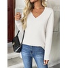 Zeagoo Women’s 2026 Fall V Neck Sweaters Long Sleeve Tops Fashion Clothing(White)