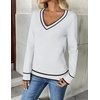 Zeagoo Women’s 2026 Fall V Neck Sweaters Long Sleeve Tops Fashion Clothing(White Stripe)