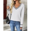 Zeagoo Women’s 2026 Fall V Neck Sweaters Long Sleeve Tops Fashion Clothing(White Stripe)