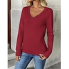 Zeagoo Women’s 2026 Fall V Neck Sweaters Long Sleeve Tops Fashion Clothing(Wine Red)