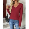 Zeagoo Women’s 2026 Fall V Neck Sweaters Long Sleeve Tops Fashion Clothing(Wine Red)