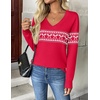 Zeagoo Women’s 2026 Fall V Neck Sweaters Long Sleeve Tops Fashion Clothing(Wj111-bowknot Red)