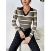 Zeagoo Womens 2026 Sweater Tops Long Sleeve V Neck Ribbed Knit Slim Fitted Casual Work Basic Shirts S-XXL(Beige Black Stripe)