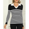 Zeagoo Womens 2026 Sweater Tops Long Sleeve V Neck Ribbed Knit Slim Fitted Casual Work Basic Shirts S-XXL(Black White Stripe)