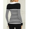 Zeagoo Womens 2026 Sweater Tops Long Sleeve V Neck Ribbed Knit Slim Fitted Casual Work Basic Shirts S-XXL(Black White Stripe)