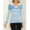 Zeagoo Womens 2026 Sweater Tops Long Sleeve V Neck Ribbed Knit Slim Fitted Casual Work Basic Shirts S-XXL(Blue White Stripe)
