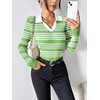 Zeagoo Womens 2026 Sweater Tops Long Sleeve V Neck Ribbed Knit Slim Fitted Casual Work Basic Shirts S-XXL(Green White Stripe)