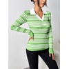 Zeagoo Womens 2026 Sweater Tops Long Sleeve V Neck Ribbed Knit Slim Fitted Casual Work Basic Shirts S-XXL(Green White Stripe)