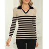 Zeagoo Womens 2026 Sweater Tops Long Sleeve V Neck Ribbed Knit Slim Fitted Casual Work Basic Shirts S-XXL(Khaki Black Stripe)