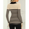 Zeagoo Womens 2026 Sweater Tops Long Sleeve V Neck Ribbed Knit Slim Fitted Casual Work Basic Shirts S-XXL(Khaki Black Stripe)