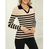 Zeagoo Womens 2026 Sweater Tops Long Sleeve V Neck Ribbed Knit Slim Fitted Casual Work Basic Shirts S-XXL(Khaki Black Stripe)