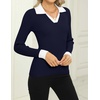 Zeagoo Womens 2026 Sweater Tops Long Sleeve V Neck Ribbed Knit Slim Fitted Casual Work Basic Shirts S-XXL(Pat1)