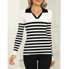 Zeagoo Womens 2026 Sweater Tops Long Sleeve V Neck Ribbed Knit Slim Fitted Casual Work Basic Shirts S-XXL(White Black Stripe)