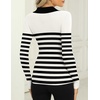 Zeagoo Womens 2026 Sweater Tops Long Sleeve V Neck Ribbed Knit Slim Fitted Casual Work Basic Shirts S-XXL(White Black Stripe)