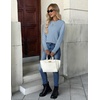 Zeagoo Womens Fall Sweaters Long Sleeve Crew Neck Ribbed Knit Pullover Tops(A Light Blue)