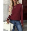 Zeagoo Womens Fall Sweaters Long Sleeve Crew Neck Ribbed Knit Pullover Tops(A Wine Red)