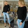 Zeagoo Womens Sweaters Cute Long Sleeve Off The Shoulder Pullover Tops Hollow Out Crochet Dressy Casual Outfits(A-black)