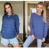 Zeagoo Womens Sweaters Cute Long Sleeve Off The Shoulder Pullover Tops Hollow Out Crochet Dressy Casual Outfits(A-blue)