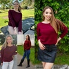 Zeagoo Womens Sweaters Cute Long Sleeve Off The Shoulder Pullover Tops Hollow Out Crochet Dressy Casual Outfits(A-wine Red)
