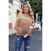 Zeagoo Womens Sweaters Cute Long Sleeve Off The Shoulder Pullover Tops Hollow Out Crochet Dressy Casual Outfits(Beige+pink+gray)