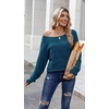 Zeagoo Womens Sweaters Cute Long Sleeve Off The Shoulder Pullover Tops Hollow Out Crochet Dressy Casual Outfits(Lake Blue)