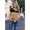 Zeagoo Womens Sweaters Cute Long Sleeve Off The Shoulder Pullover Tops Hollow Out Crochet Dressy Casual Outfits(Mocha Brown+black)