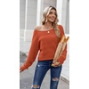 Zeagoo Womens Sweaters Cute Long Sleeve Off The Shoulder Pullover Tops Hollow Out Crochet Dressy Casual Outfits(Rust)