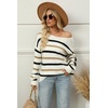 Zeagoo Womens Sweaters Cute Long Sleeve Off The Shoulder Pullover Tops Hollow Out Crochet Dressy Casual Outfits(Stripe 1)