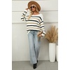 Zeagoo Womens Sweaters Cute Long Sleeve Off The Shoulder Pullover Tops Hollow Out Crochet Dressy Casual Outfits(Stripe 1)