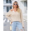 Zeagoo Womens Sweaters Fall 2026 Long Sleeve Knit Pullover V Neck Lightweight Crochet Sweater Tops Dressy Casual(Beige)