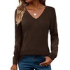 Zeagoo Womens Sweaters Fall 2026 Long Sleeve Knit Pullover V Neck Lightweight Crochet Sweater Tops Dressy Casual(Brown)