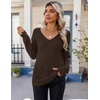 Zeagoo Womens Sweaters Fall 2026 Long Sleeve Knit Pullover V Neck Lightweight Crochet Sweater Tops Dressy Casual(Brown)