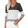 Zeagoo Womens Sweaters Fall 2026 Long Sleeve Knit Pullover V Neck Lightweight Crochet Sweater Tops Dressy Casual(Colorblock Gray)