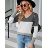 Zeagoo Womens Sweaters Fall 2026 Long Sleeve Knit Pullover V Neck Lightweight Crochet Sweater Tops Dressy Casual(Colorblock Gray)