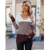 Zeagoo Womens Sweaters Fall 2026 Long Sleeve Knit Pullover V Neck Lightweight Crochet Sweater Tops Dressy Casual(Colorblock Jh284)