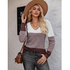 Zeagoo Womens Sweaters Fall 2026 Long Sleeve Knit Pullover V Neck Lightweight Crochet Sweater Tops Dressy Casual(Colorblock Jh284)
