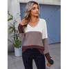 Zeagoo Womens Sweaters Fall 2026 Long Sleeve Knit Pullover V Neck Lightweight Crochet Sweater Tops Dressy Casual(Colorblock Jh284)