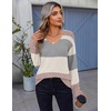Zeagoo Womens Sweaters Fall 2026 Long Sleeve Knit Pullover V Neck Lightweight Crochet Sweater Tops Dressy Casual(Colorblock Jh537)