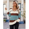 Zeagoo Womens Sweaters Fall 2026 Long Sleeve Knit Pullover V Neck Lightweight Crochet Sweater Tops Dressy Casual(Colorblock Tz163)