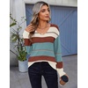 Zeagoo Womens Sweaters Fall 2026 Long Sleeve Knit Pullover V Neck Lightweight Crochet Sweater Tops Dressy Casual(Colorblock Tz163)
