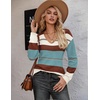 Zeagoo Womens Sweaters Fall 2026 Long Sleeve Knit Pullover V Neck Lightweight Crochet Sweater Tops Dressy Casual(Colorblock Tz163)