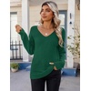 Zeagoo Womens Sweaters Fall 2026 Long Sleeve Knit Pullover V Neck Lightweight Crochet Sweater Tops Dressy Casual(Gray Green)