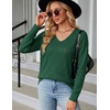Zeagoo Womens Sweaters Fall 2026 Long Sleeve Knit Pullover V Neck Lightweight Crochet Sweater Tops Dressy Casual(Gray Green)
