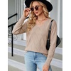 Zeagoo Womens Sweaters Fall 2026 Long Sleeve Knit Pullover V Neck Lightweight Crochet Sweater Tops Dressy Casual(Khaki)