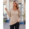 Zeagoo Womens Sweaters Fall 2026 Long Sleeve Knit Pullover V Neck Lightweight Crochet Sweater Tops Dressy Casual(Khaki)