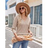 Zeagoo Womens Sweaters Fall 2026 Long Sleeve Knit Pullover V Neck Lightweight Crochet Sweater Tops Dressy Casual(Khaki)