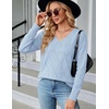 Zeagoo Womens Sweaters Fall 2026 Long Sleeve Knit Pullover V Neck Lightweight Crochet Sweater Tops Dressy Casual(Light Blue)